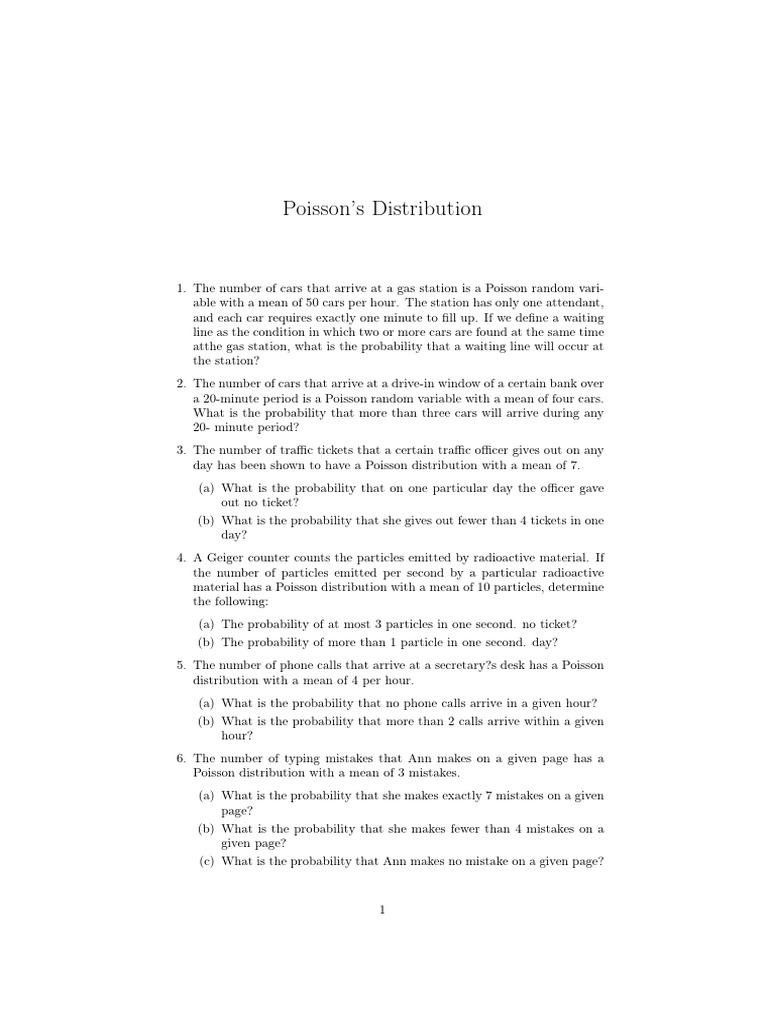 Poisson's Distribution Questions PDF