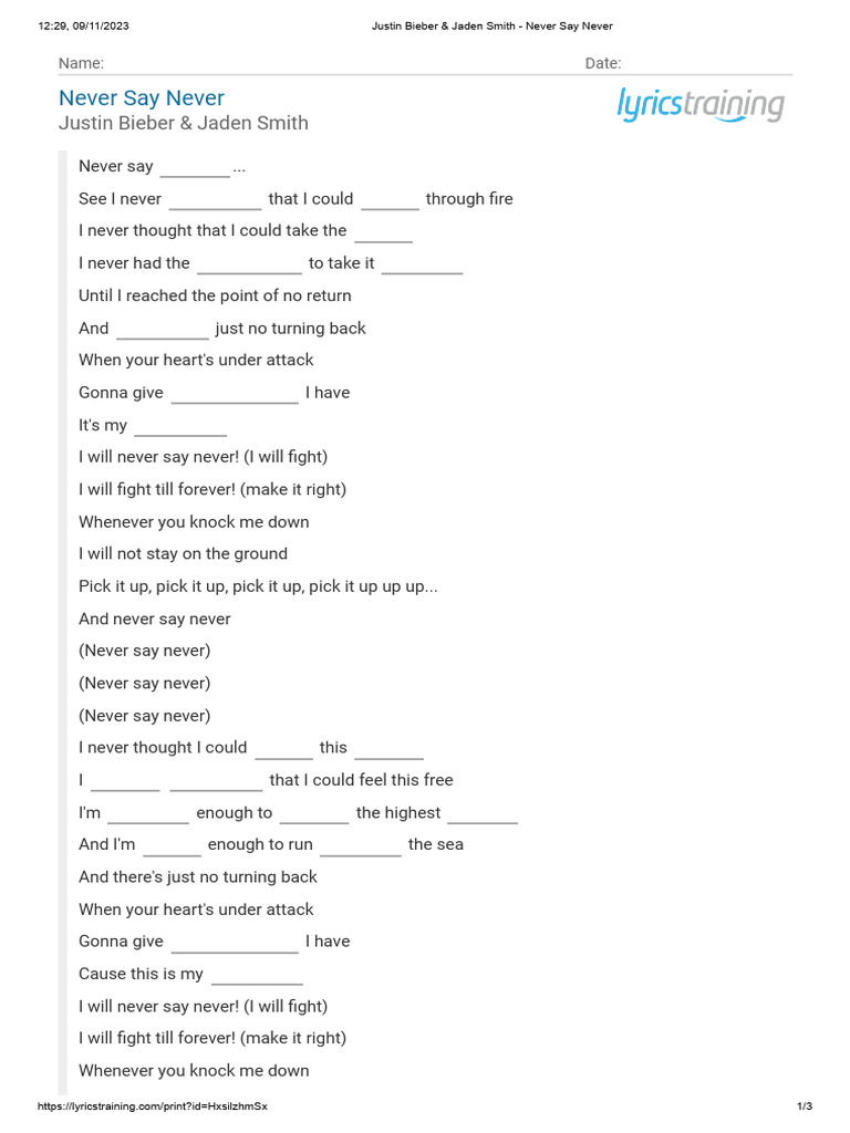 Print Lyrics _ LyricsTraining | PDF | Justin Bieber