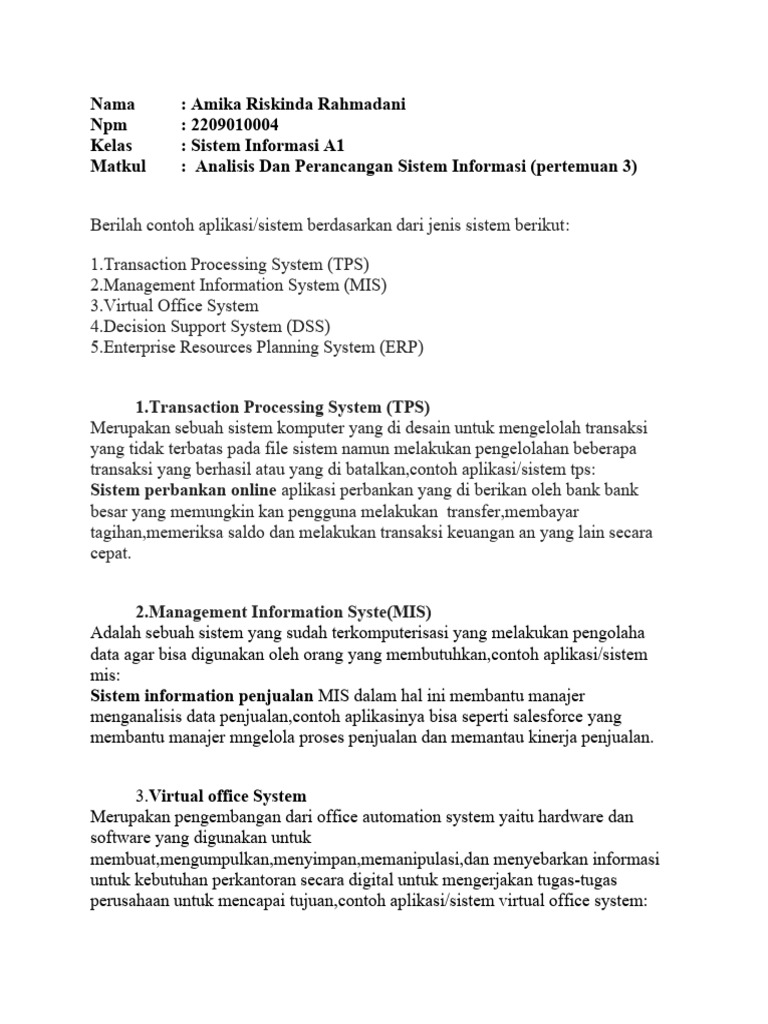 Contoh Sistem Informasi dan Aplikasinya | PDF