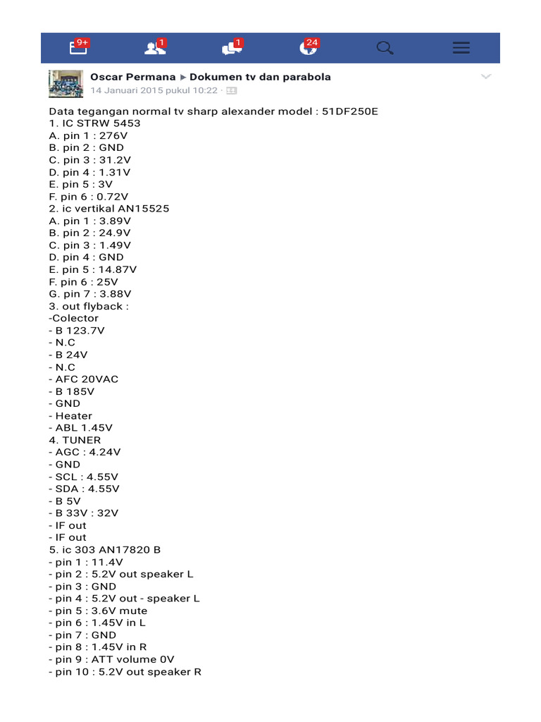 Daftar Kerusakan TV Sharp Alexander Ic IXB226 | PDF