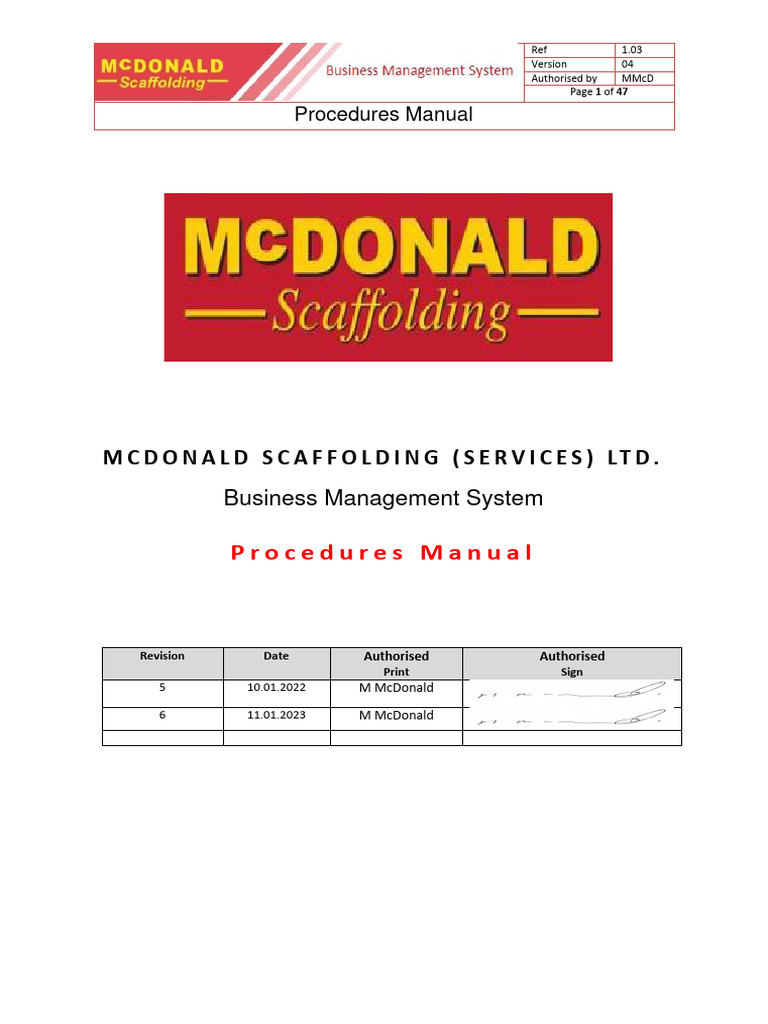 1.03 Procedures Manual Signed 11th Jan 2023 | PDF | Occupational Safety ...