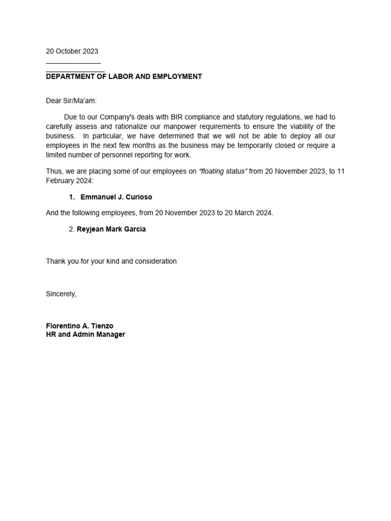 Floating Status Primetech (DOLE) PDF