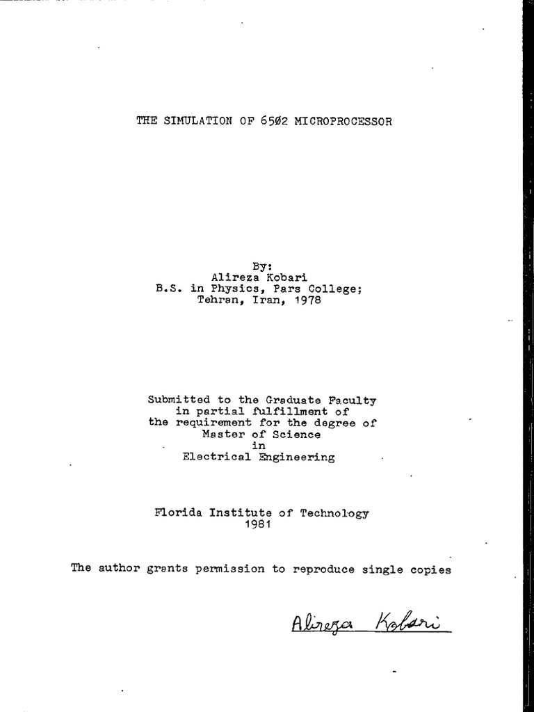 The Simulation of 6502 Microprocessor | PDF