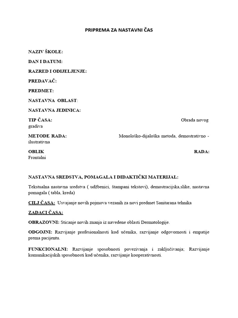 PRIPREMA ZA NASTAVNI ČAS | PDF