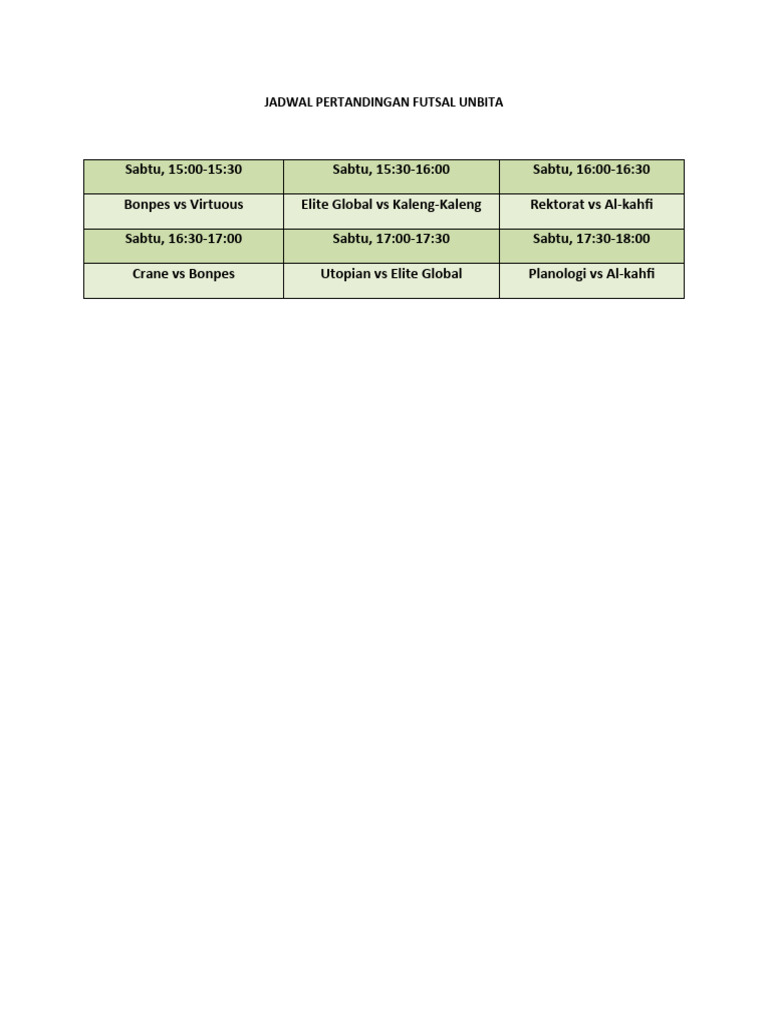 Jadwal Pertandingan Futsal | PDF