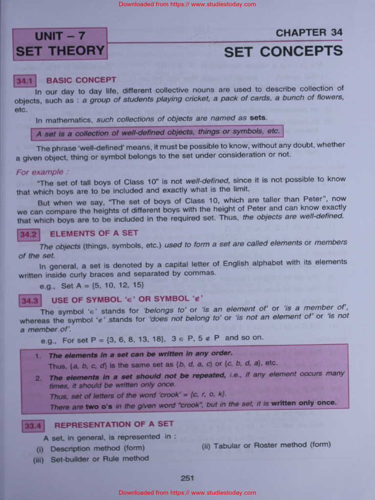 ICSE Class 7 Maths Chapter 34 Set Concepts PDF