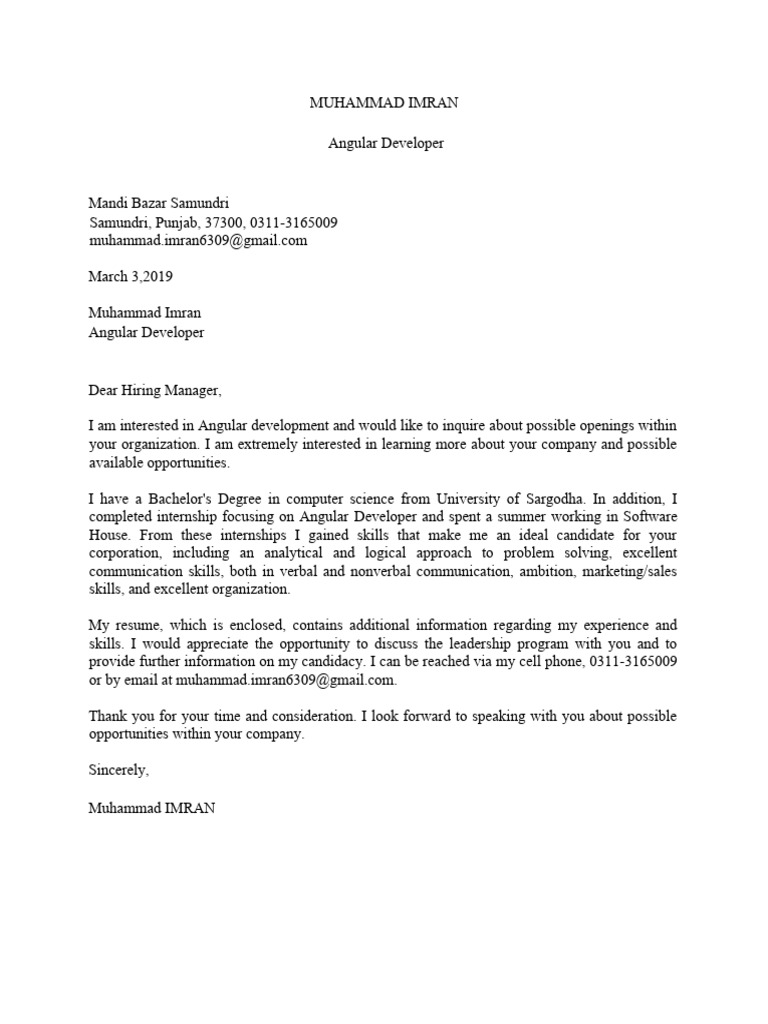 Cover Letter C++ | PDF | Career & Growth