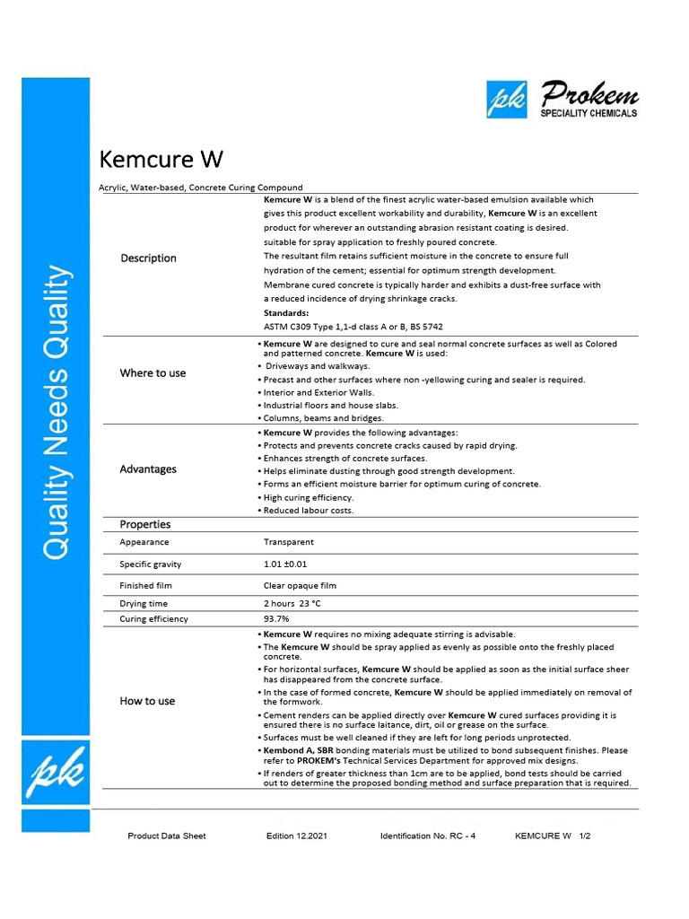 04 Kemcure W | PDF | Concrete | Physical Sciences