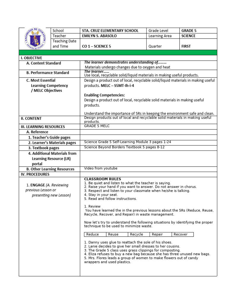 Grade 5 Science: Waste Management Lesson | PDF | Waste Management ...