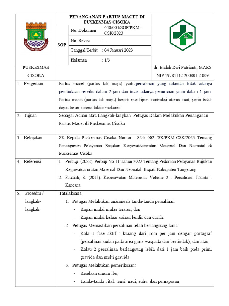 Penanganan Partus Macet di Puskesmas | PDF