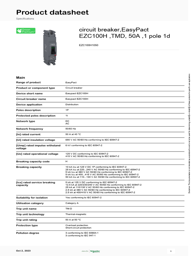 EasyPact EZC - EZC100H1050 | PDF | Alternating Current | Electrical Network