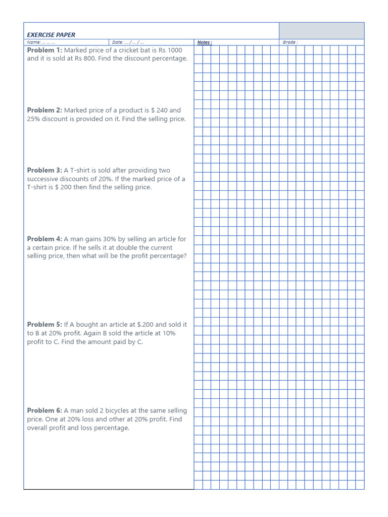 Discount and Profit Calculation Exercises | PDF | Law