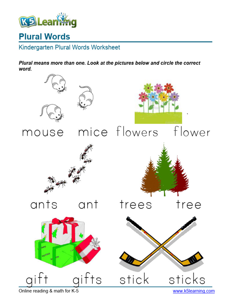 Kindergarten Circle Words Plural Words 1 PDF