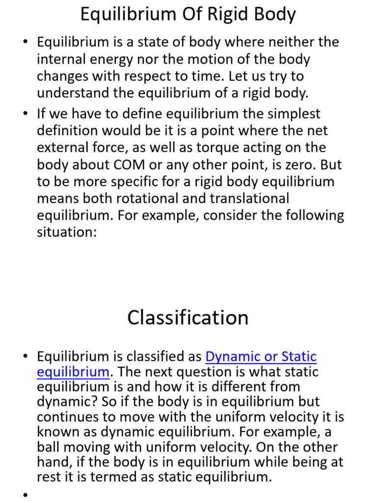 Equilibrium of Rigid Body Its Types | PDF