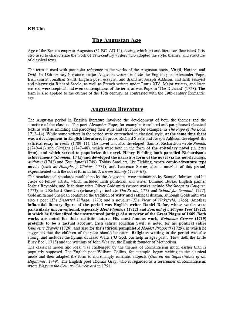 Augustan Literature | PDF | Novels