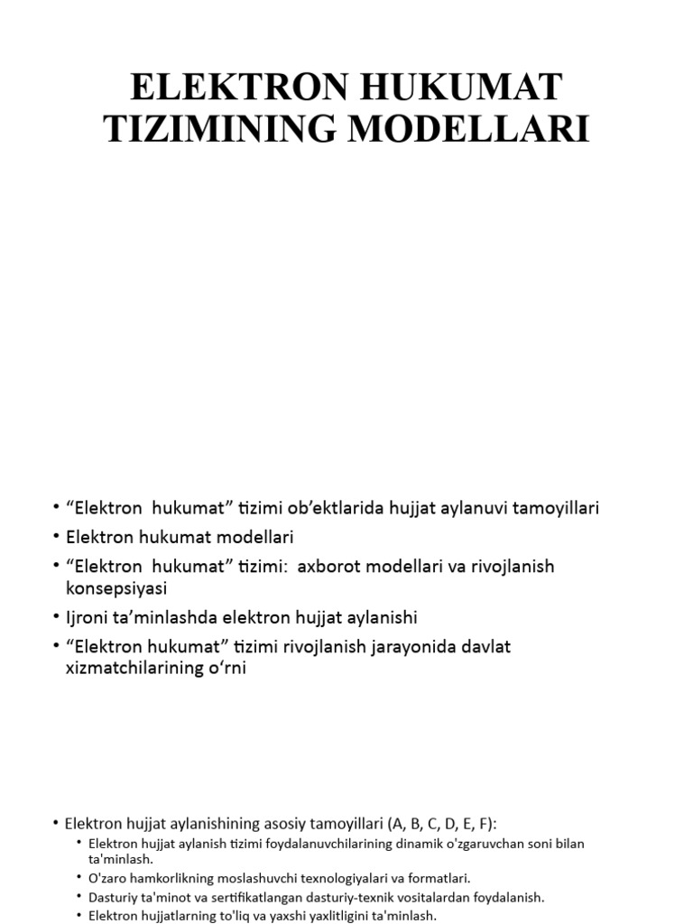 Elektron Hukumat Tizimining Modellari | PDF