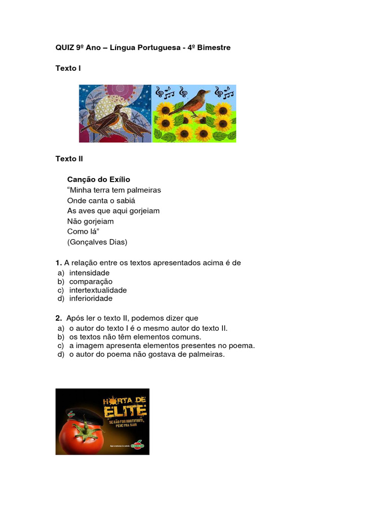 Exercícios de Intertextualidade 9º Ano | PDF