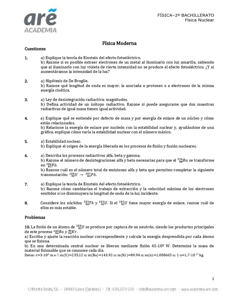 Física Nuclear Pdf La Energía Nuclear Desintegración Radioactiva
