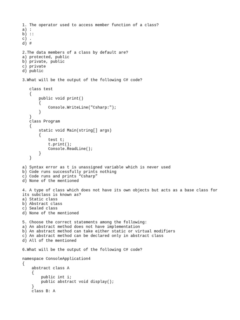 C# Ques | PDF | Class (Computer Programming) | Method (Computer ...