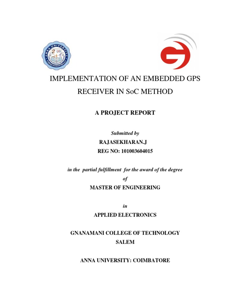 Implementation of An Embedded Gps Receiver in Soc Method A Project