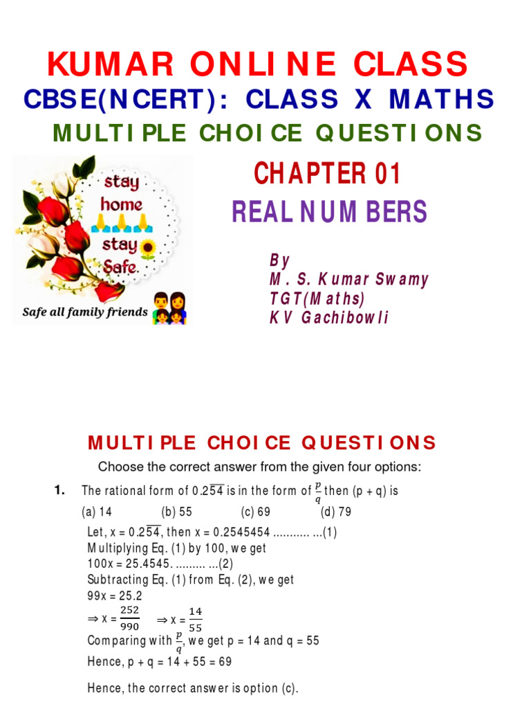 Real Numbers Class 10 Mcqs Of Chemistry