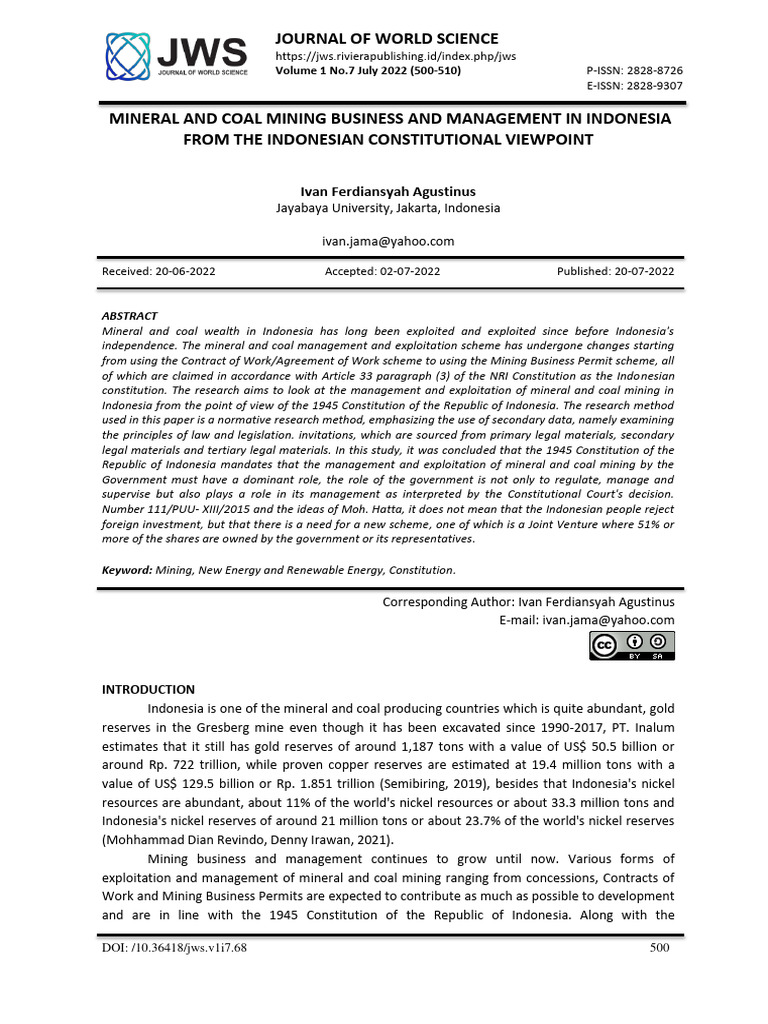 Indonesia's Mining Management & Constitution | PDF | Renewable Energy ...