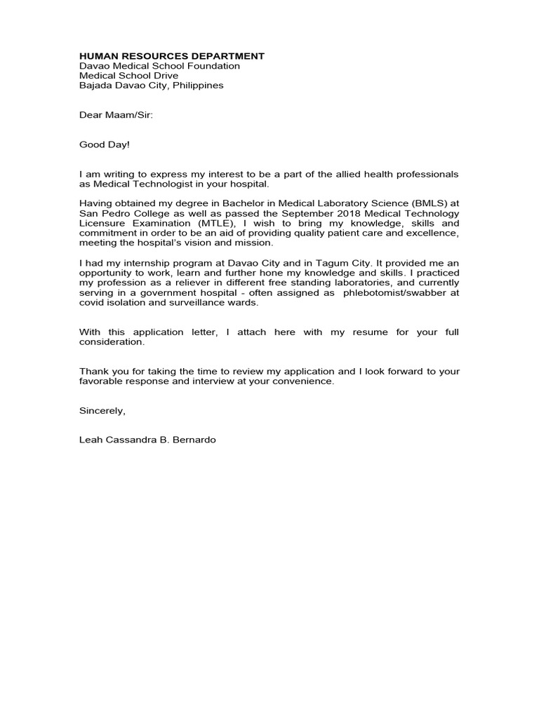 Bernardo Application Letter PDF