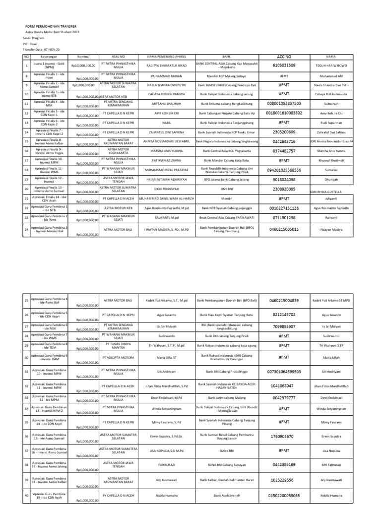 Form Transfer Pemenang | PDF