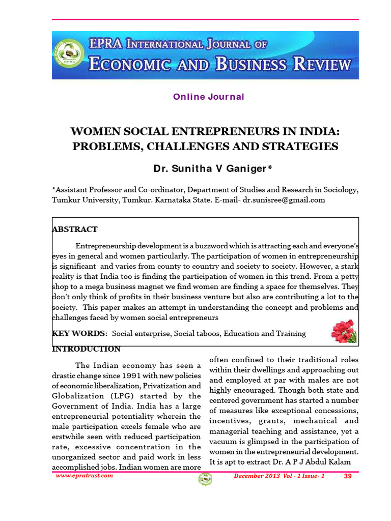 Women Social Entrepreneurs in India Prob | PDF | Entrepreneurship ...