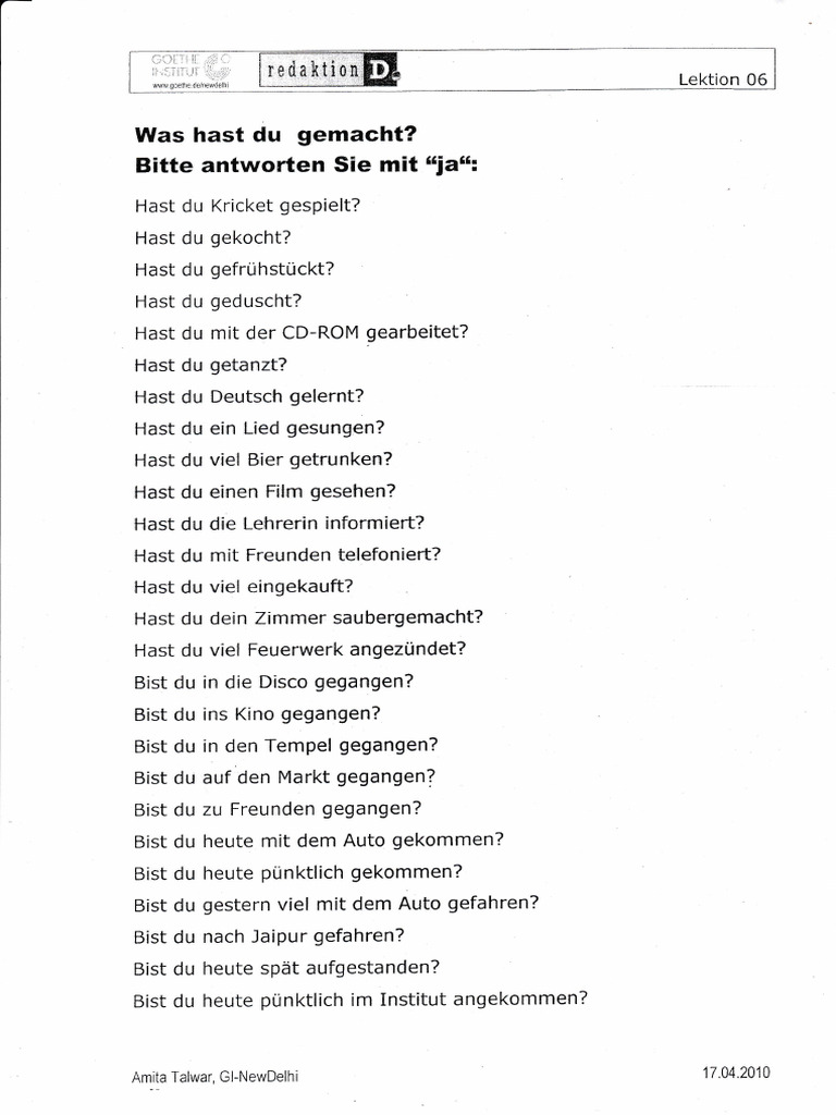 Perfekt Aufgaben 2 PDF