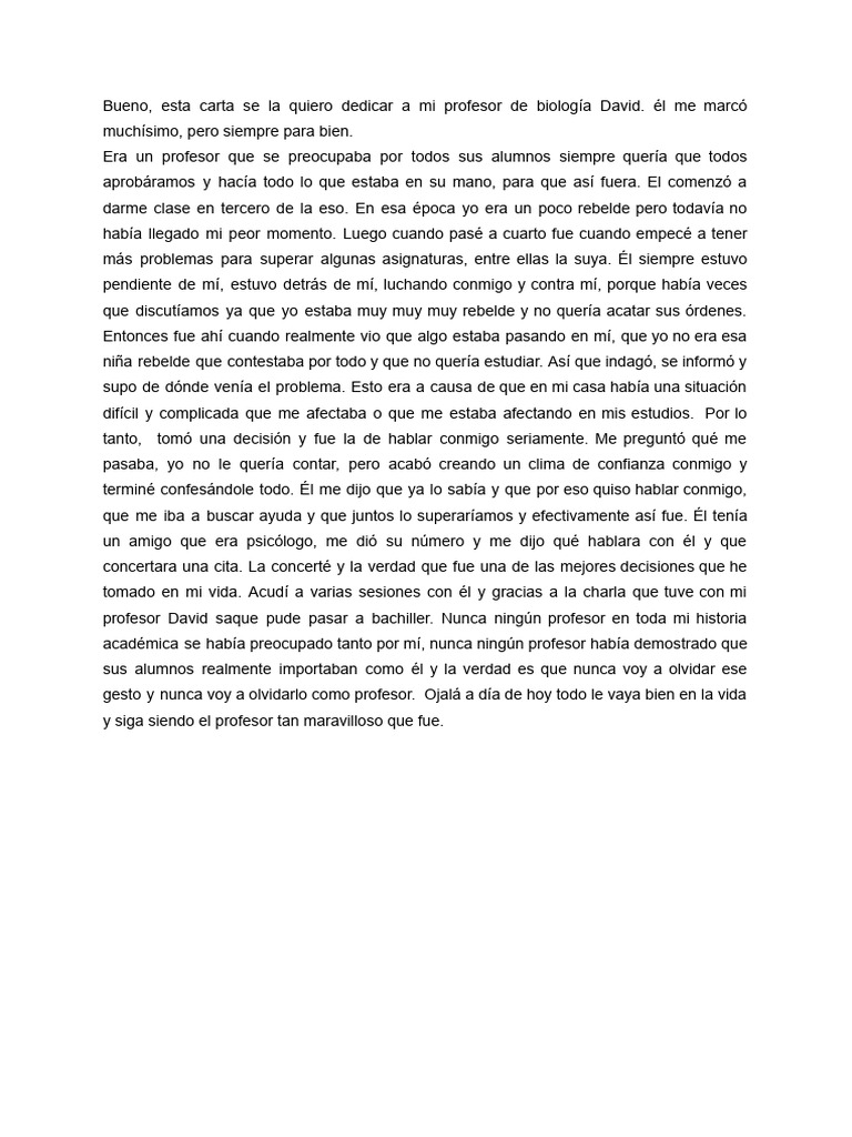 Agradecimiento a un profesor inspirador | PDF