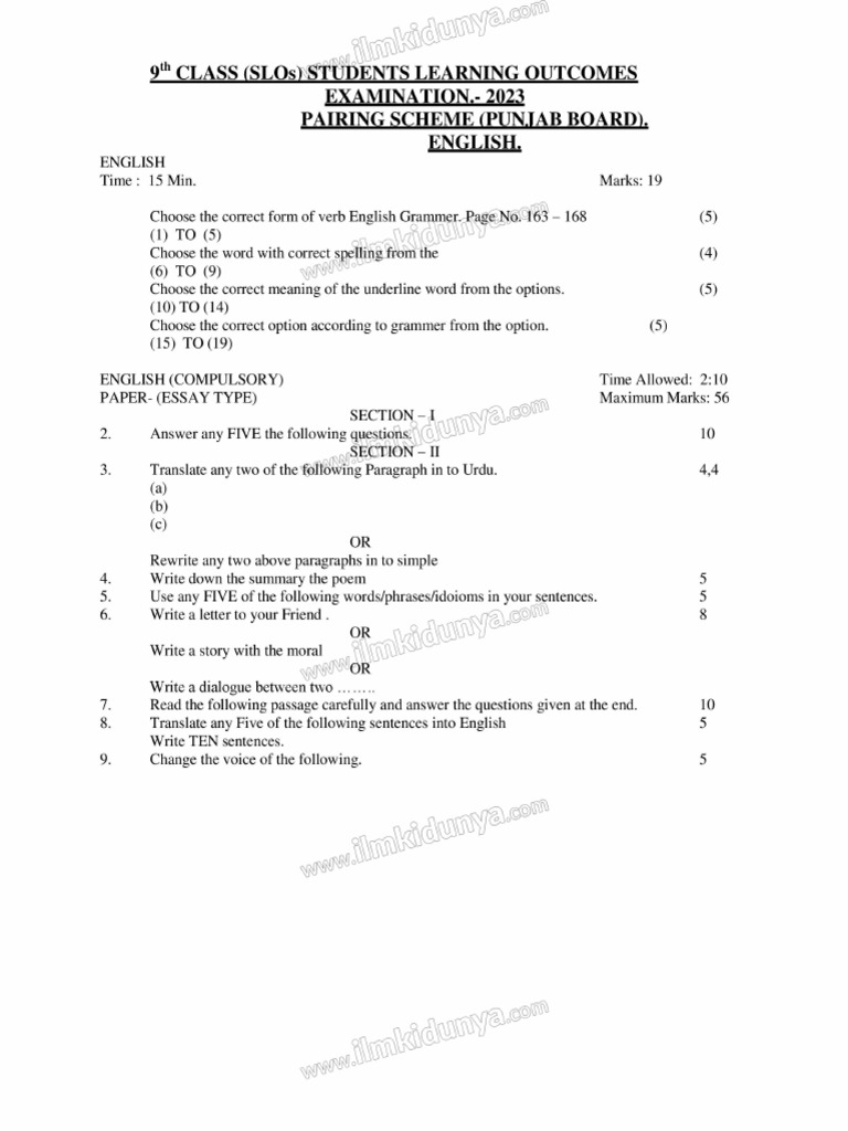 9th English Paper Scheme PDF