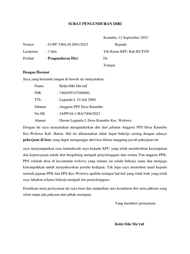 Surat Pengunduran Diri Anggota Pps | PDF