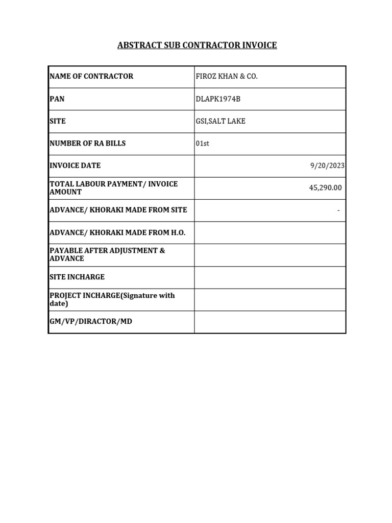 Firoz Khan & Co. Invoice for GSI Project | PDF
