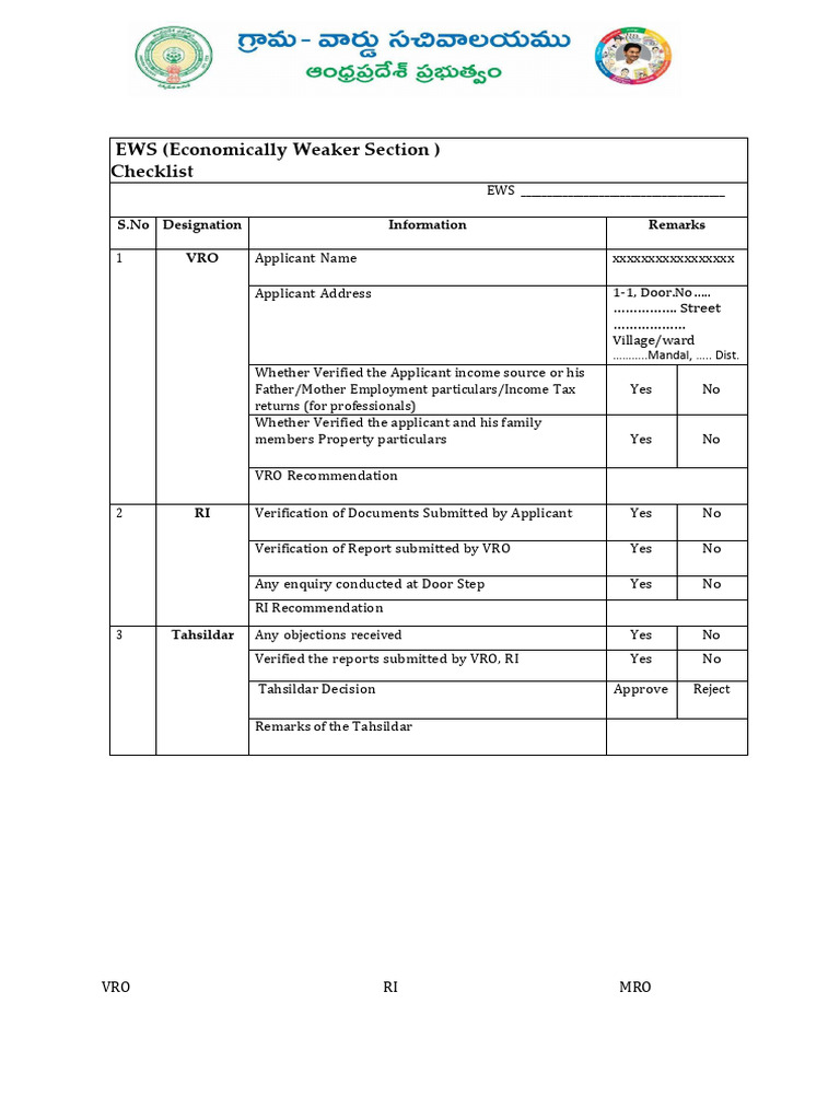 EWS Check List For VRO PDF