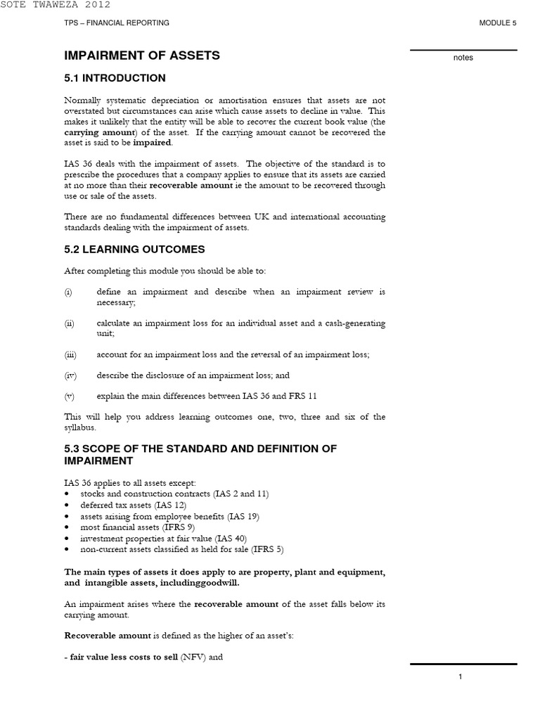 Impairment Of Assets Notes Pdf Goodwill Accounting Discounting