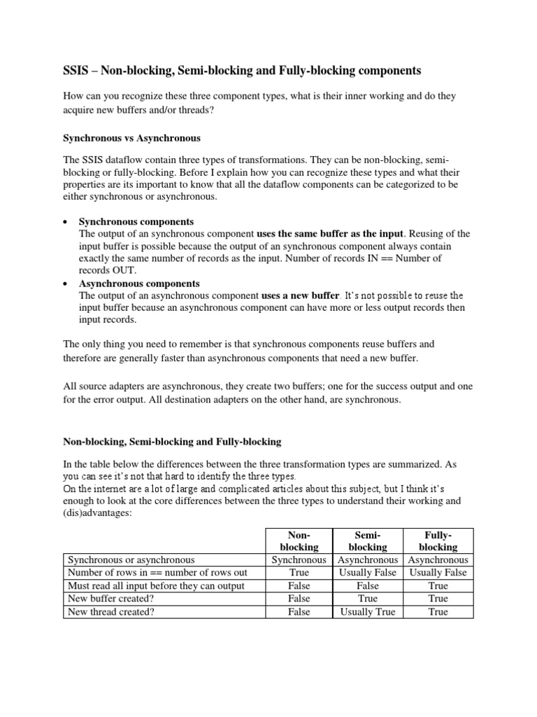SSIS NonBlocking, SemiBlocking and FullyBlocking Components PDF