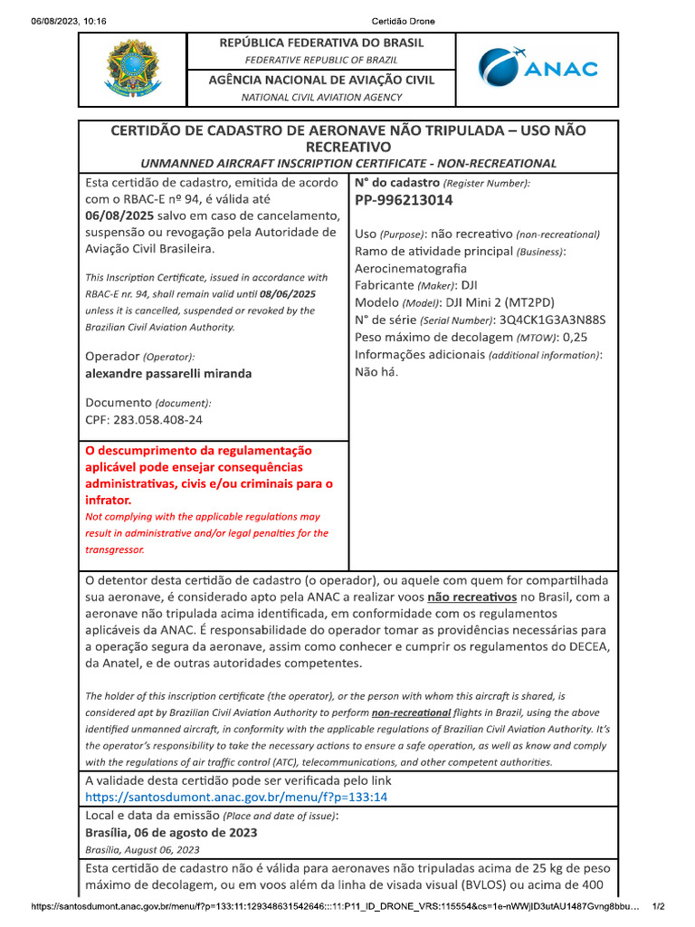 Certidão Anac | PDF