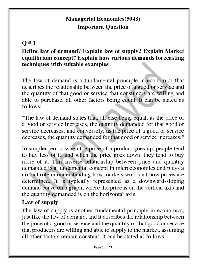 Managerial Economics Past Papers Pdf Supply And Demand Economic