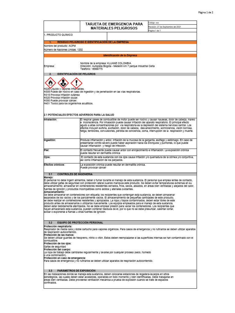 Identificación y Manejo de ACPM | PDF | Combustión | Agua
