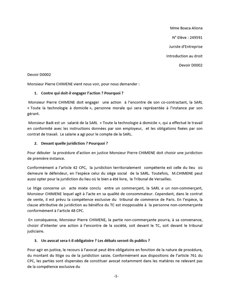Action en justice de M. CHIMENE | PDF | Compétence | Gouvernement