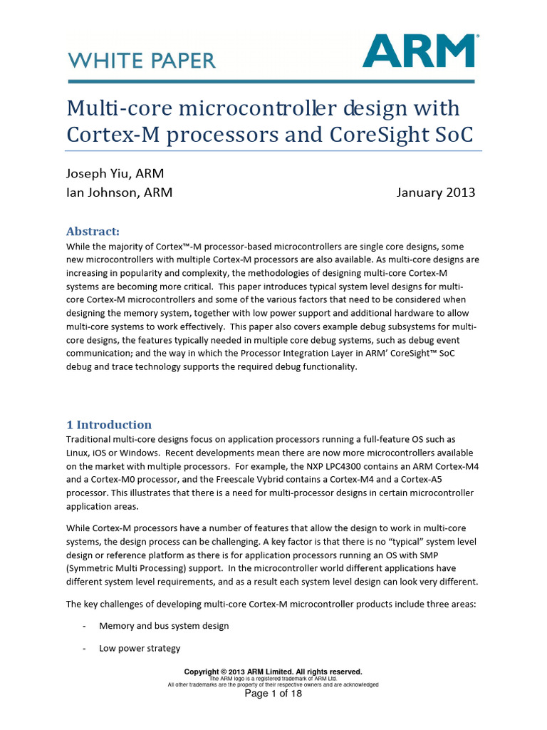 Multi-Core Microcontroller Design With Cortex-M Processors and Cor ...