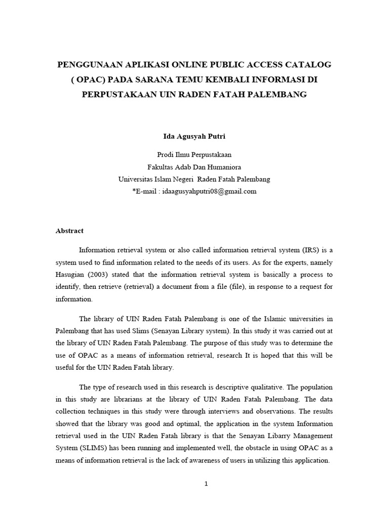 Kegunaan Opac Pada Sarana Temu Kembali Informasi Di Perpustakaan