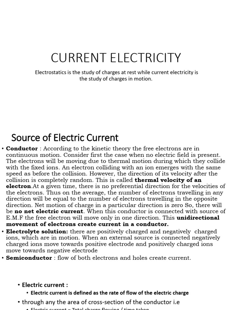 Current Electricity PDF Electric Current Electrical Resistivity