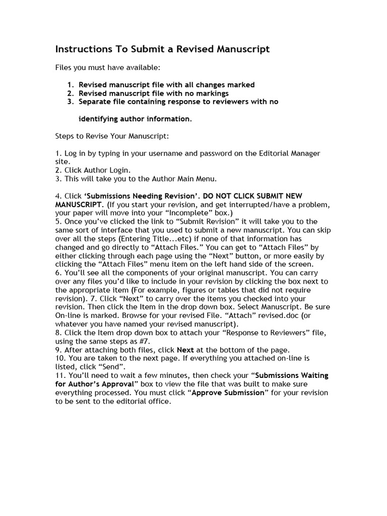 Instructions To Submit A Revised Manuscript PDF