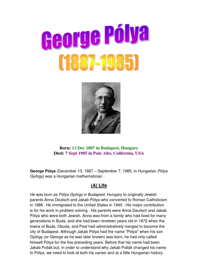 George Pólya: Mathematician and Problem Solver | PDF