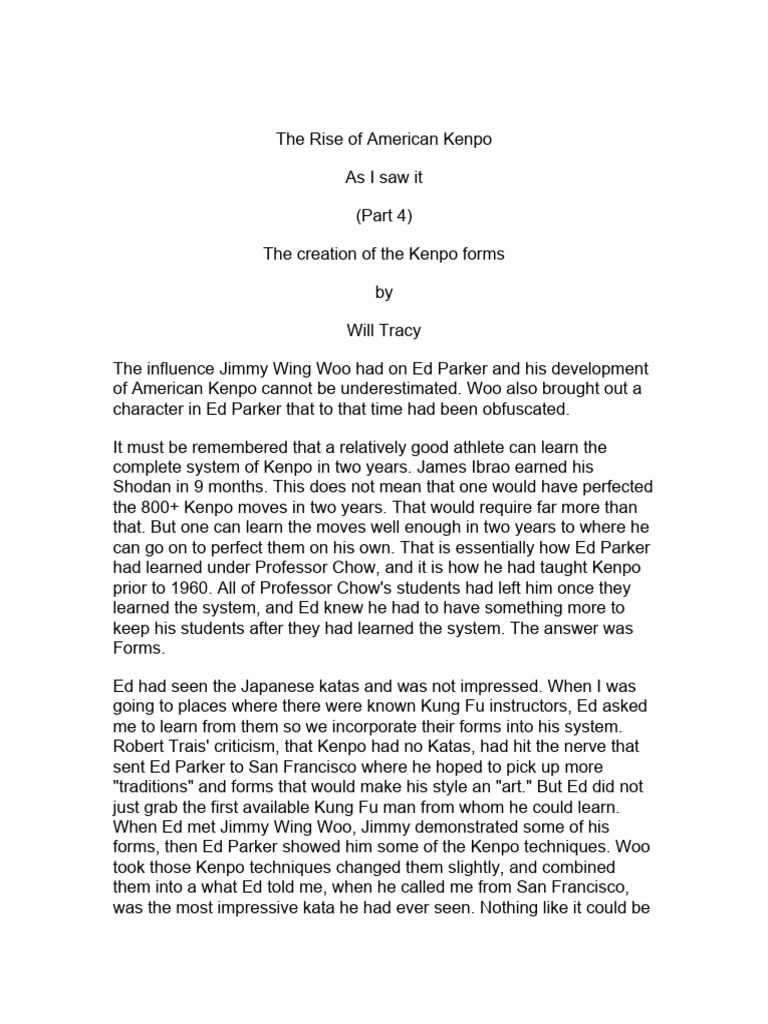 Kenpo Forms: The Woo-Parker Influence | PDF | East Asian Martial Arts ...