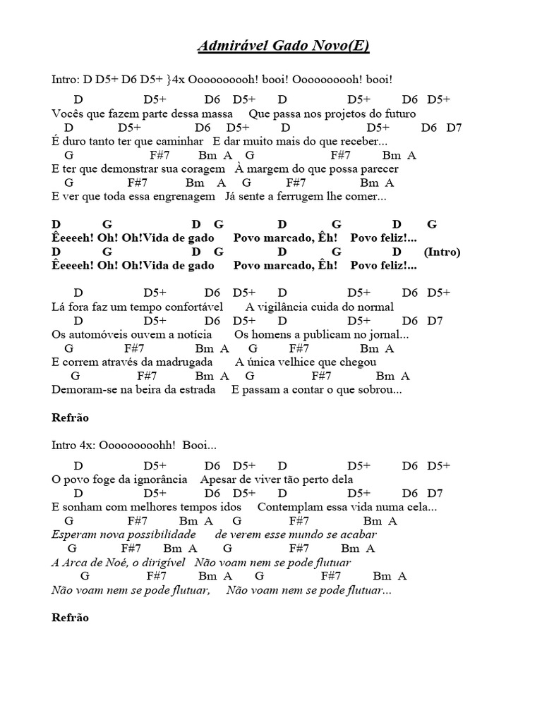 Letra e Cifras de Admirável Gado Novo | PDF | Jogos e Atividades
