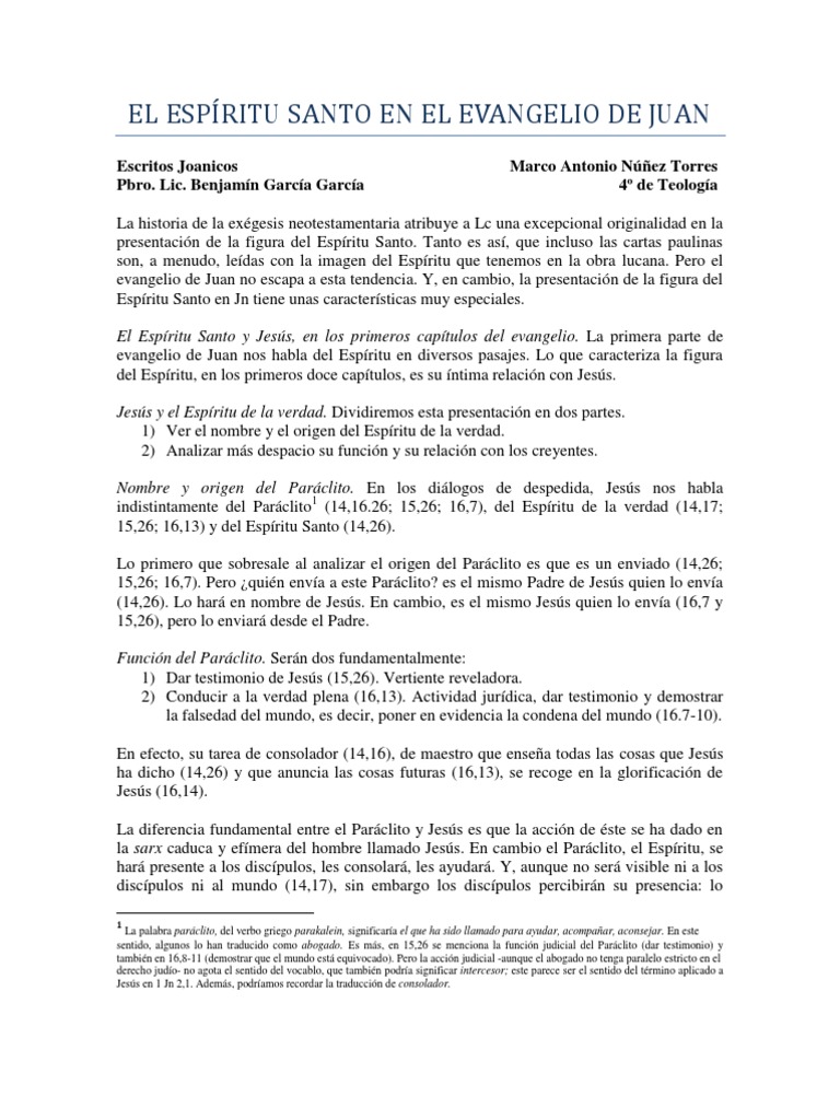 El Espíritu Santo en el Evangelio de Juan | PDF | espíritu Santo | Jesús