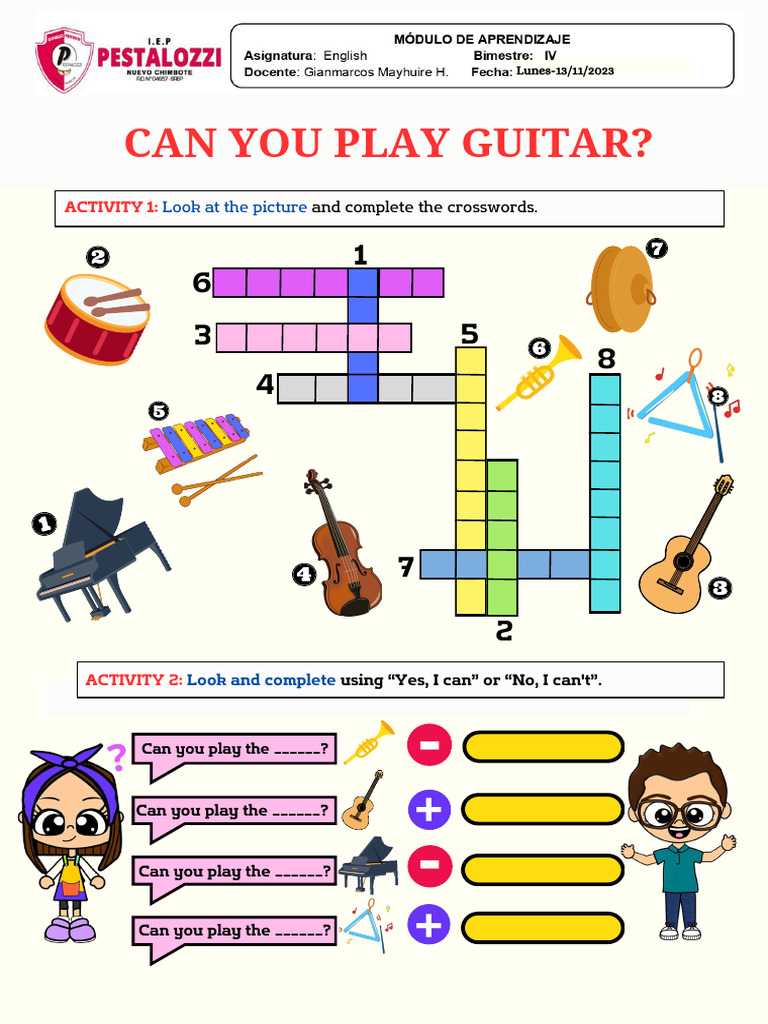 Musical Instruments Activity Worksheet | PDF | String Instruments ...